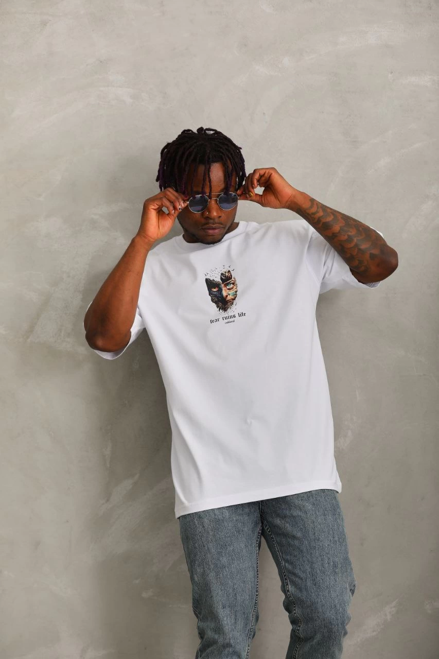 ASSEMA Erkek Baskılı T-Shirt Kısa Kol Bisiklet Yaka Regular Fit Rahat Kalıp Günlük Tişört - Beyaz