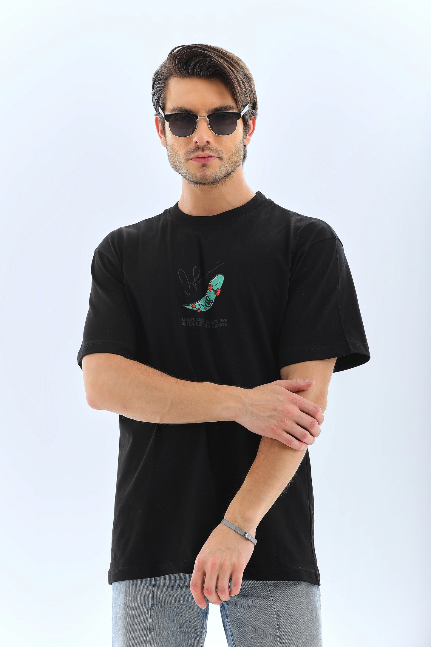 ASSEMA Erkek Kısa Kol Baskılı Bisiklet Yaka T-Shirt - Siyah
