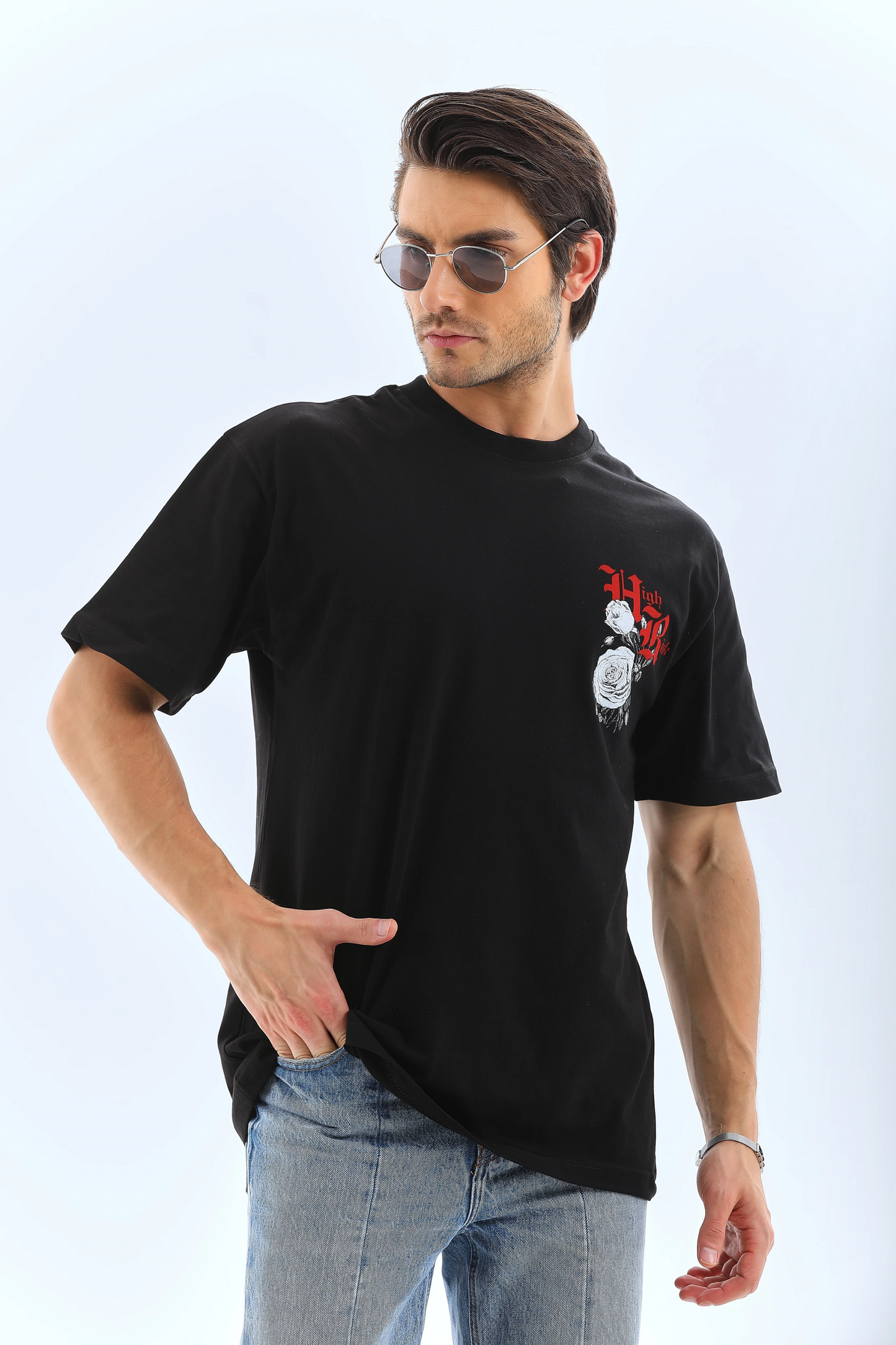 ASSEMA Erkek Baskılı T-Shirt Kısa Kol Bisiklet Yaka Rahat Kalıp Tişört  - Siyah