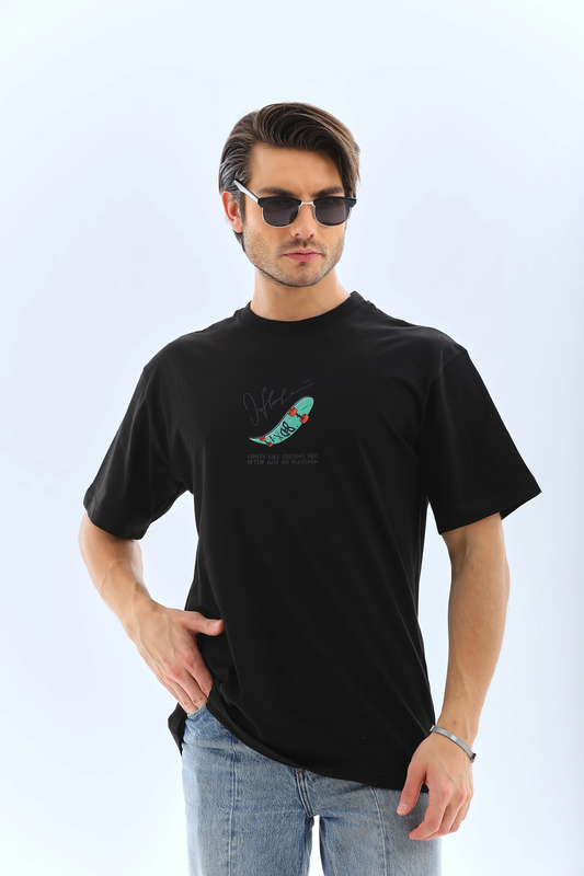 ASSEMA Erkek Kısa Kol Baskılı Bisiklet Yaka T-Shirt - Siyah