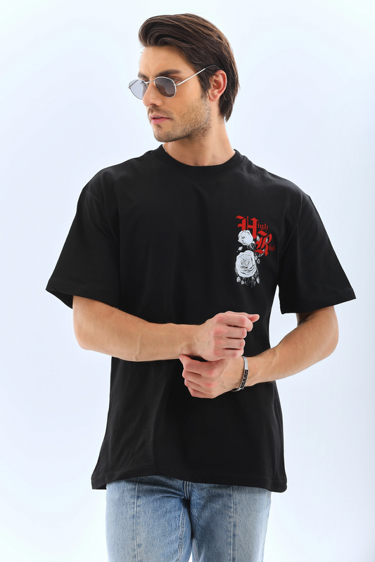 ASSEMA Erkek Baskılı T-Shirt Kısa Kol Bisiklet Yaka Rahat Kalıp Tişört  - Siyah