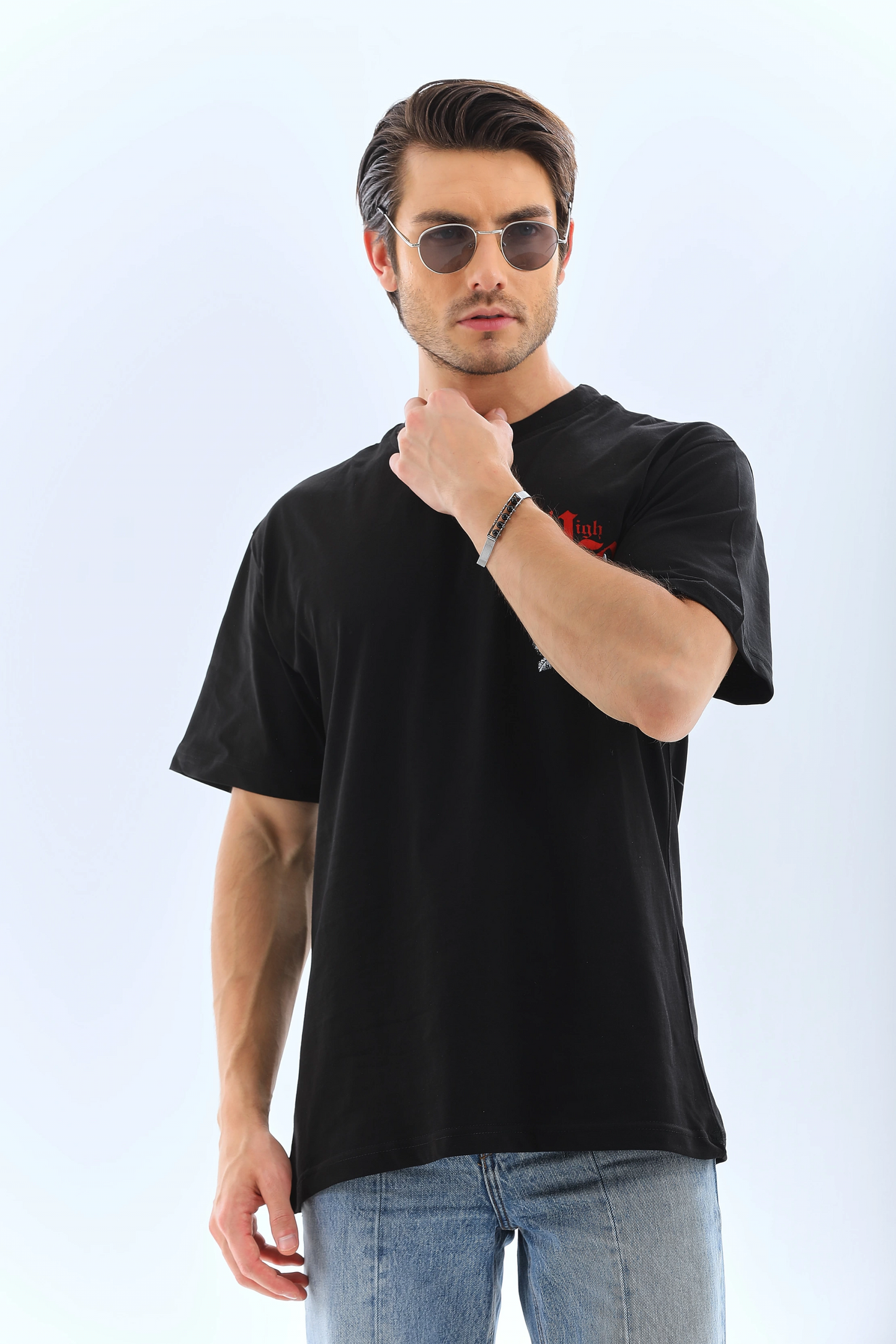 ASSEMA Erkek Baskılı T-Shirt Kısa Kol Bisiklet Yaka Rahat Kalıp Tişört  - Siyah
