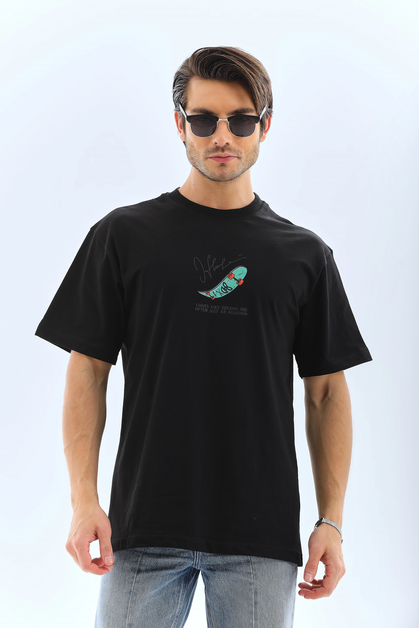 ASSEMA Erkek Kısa Kol Baskılı Bisiklet Yaka T-Shirt - Siyah
