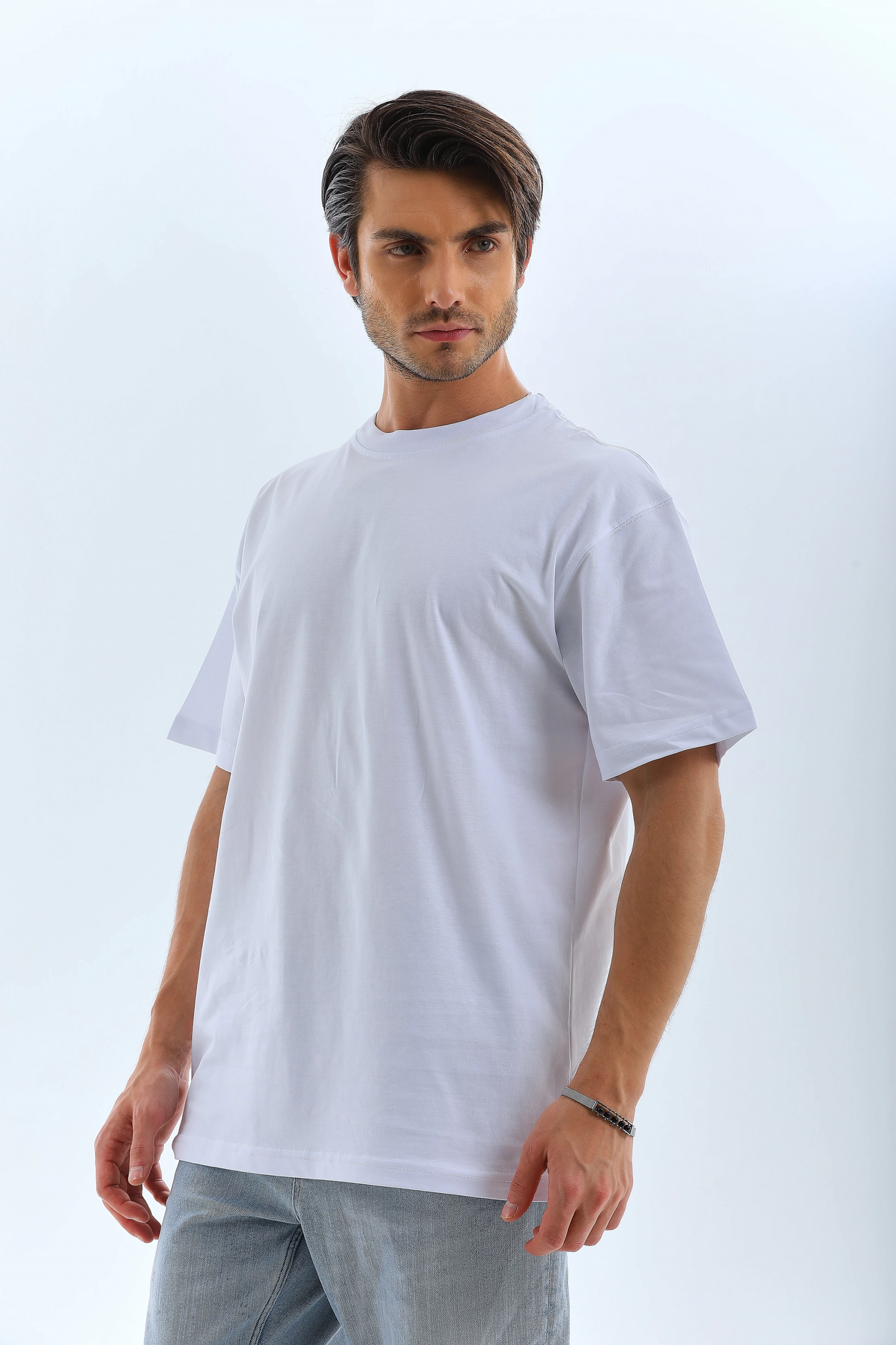 ASSEMA Erkek Düz Yazlık Kısa Kol Tişort Bisiklet Yaka Ovarsize T-Shirt -  Beyaz