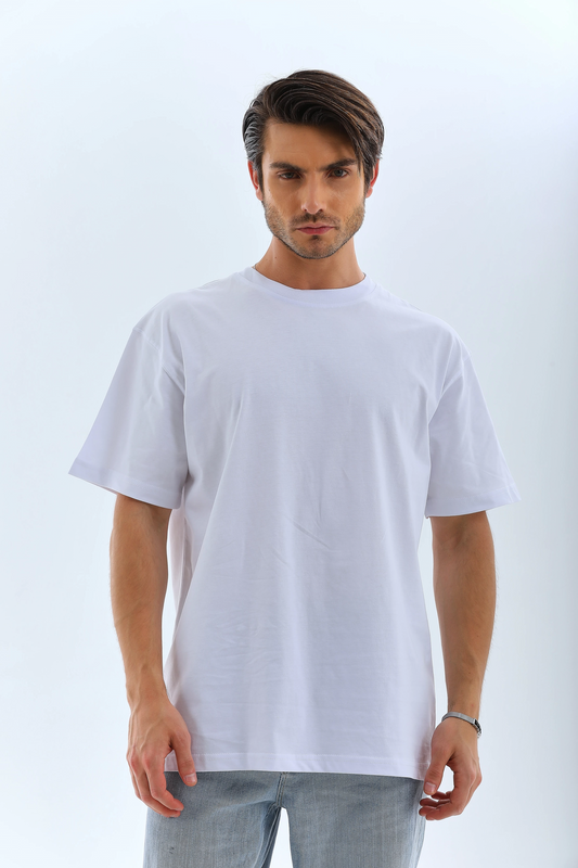 ASSEMA Erkek Düz Yazlık Kısa Kol Tişort Bisiklet Yaka Ovarsize T-Shirt -  Beyaz
