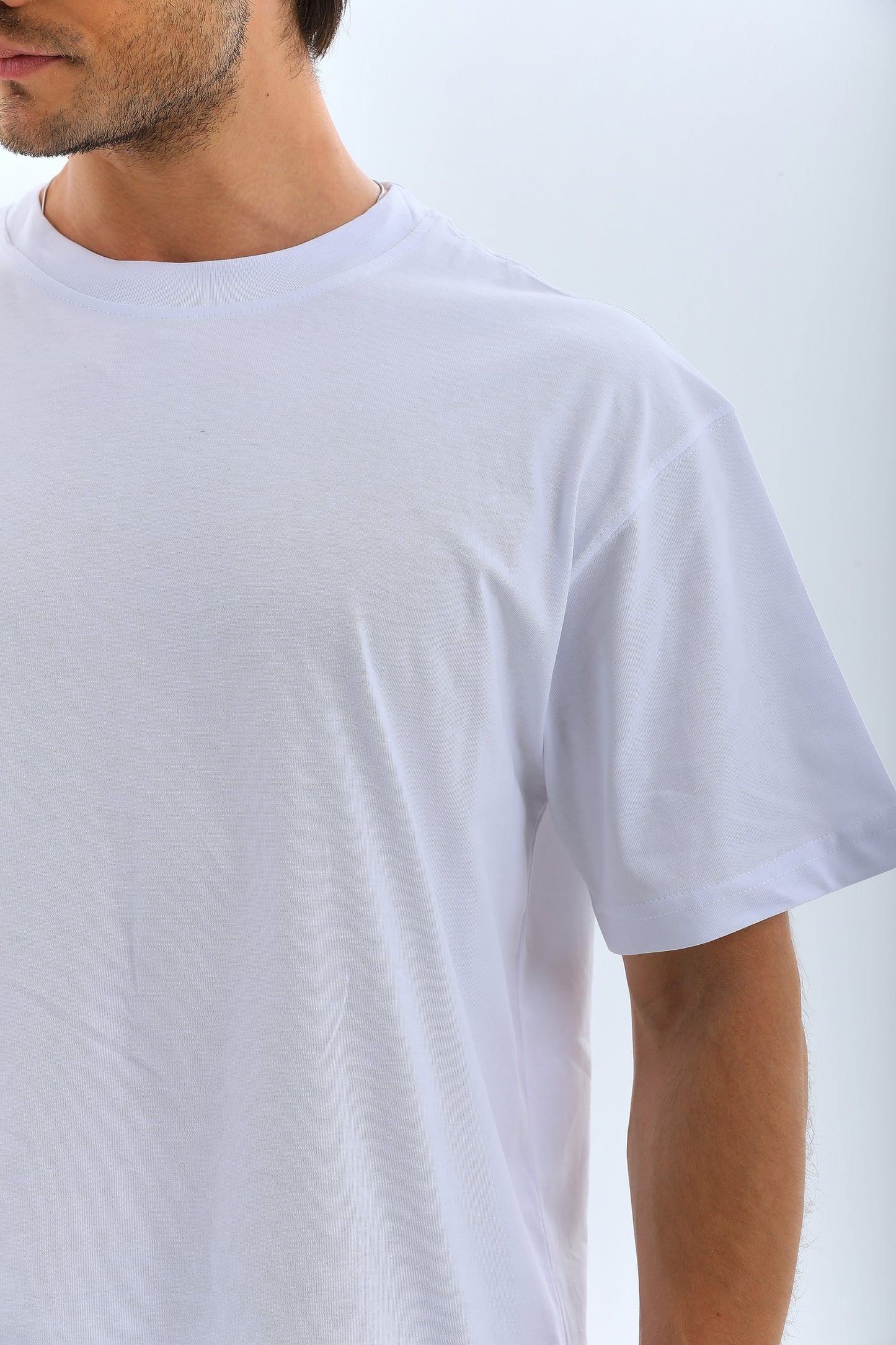 ASSEMA Erkek Düz Yazlık Kısa Kol Tişort Bisiklet Yaka Ovarsize T-Shirt -  Beyaz