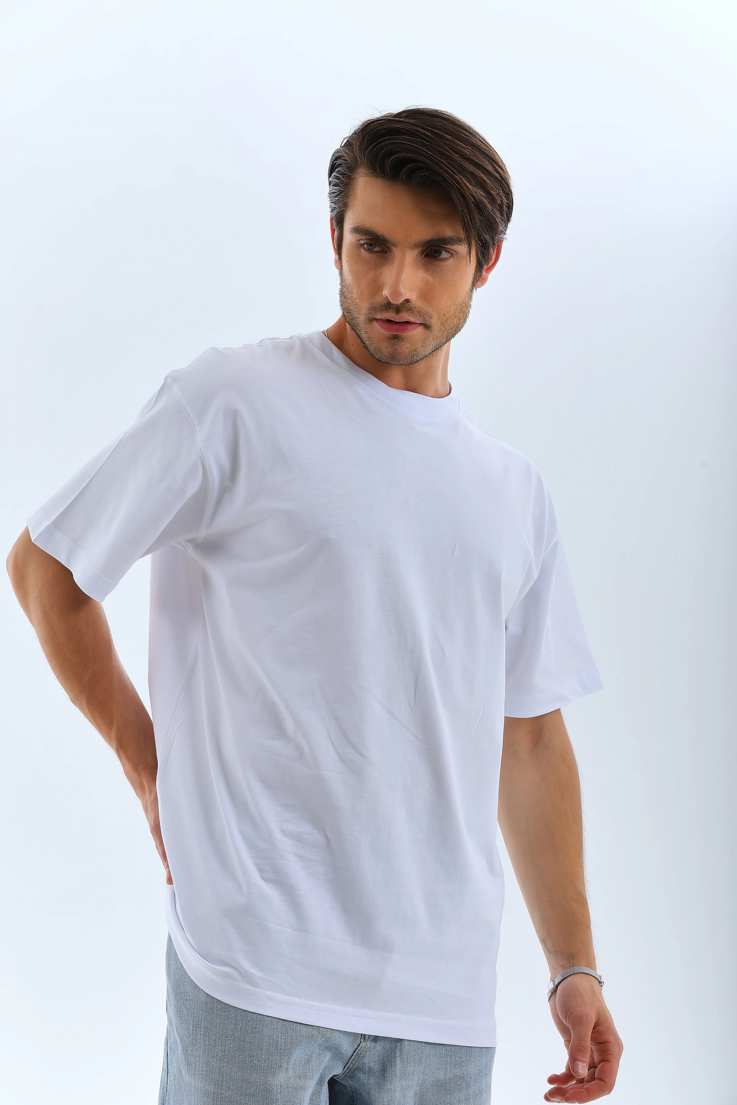 ASSEMA Erkek Düz Yazlık Kısa Kol Tişort Bisiklet Yaka Ovarsize T-Shirt -  Beyaz