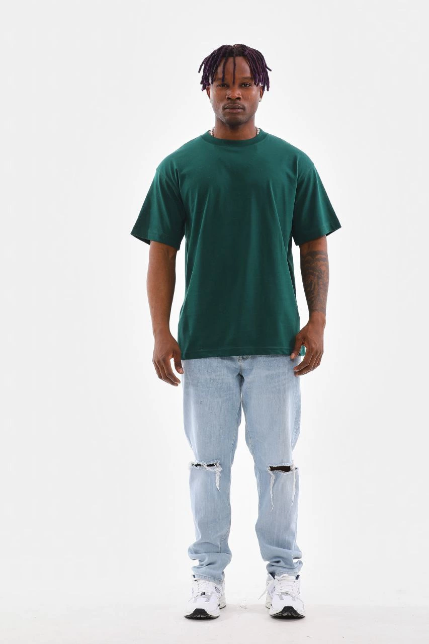 ASSEMA Erkek Düz Bisiklet Yaka Kısa kol T-Shirt - Koyu Yeşil