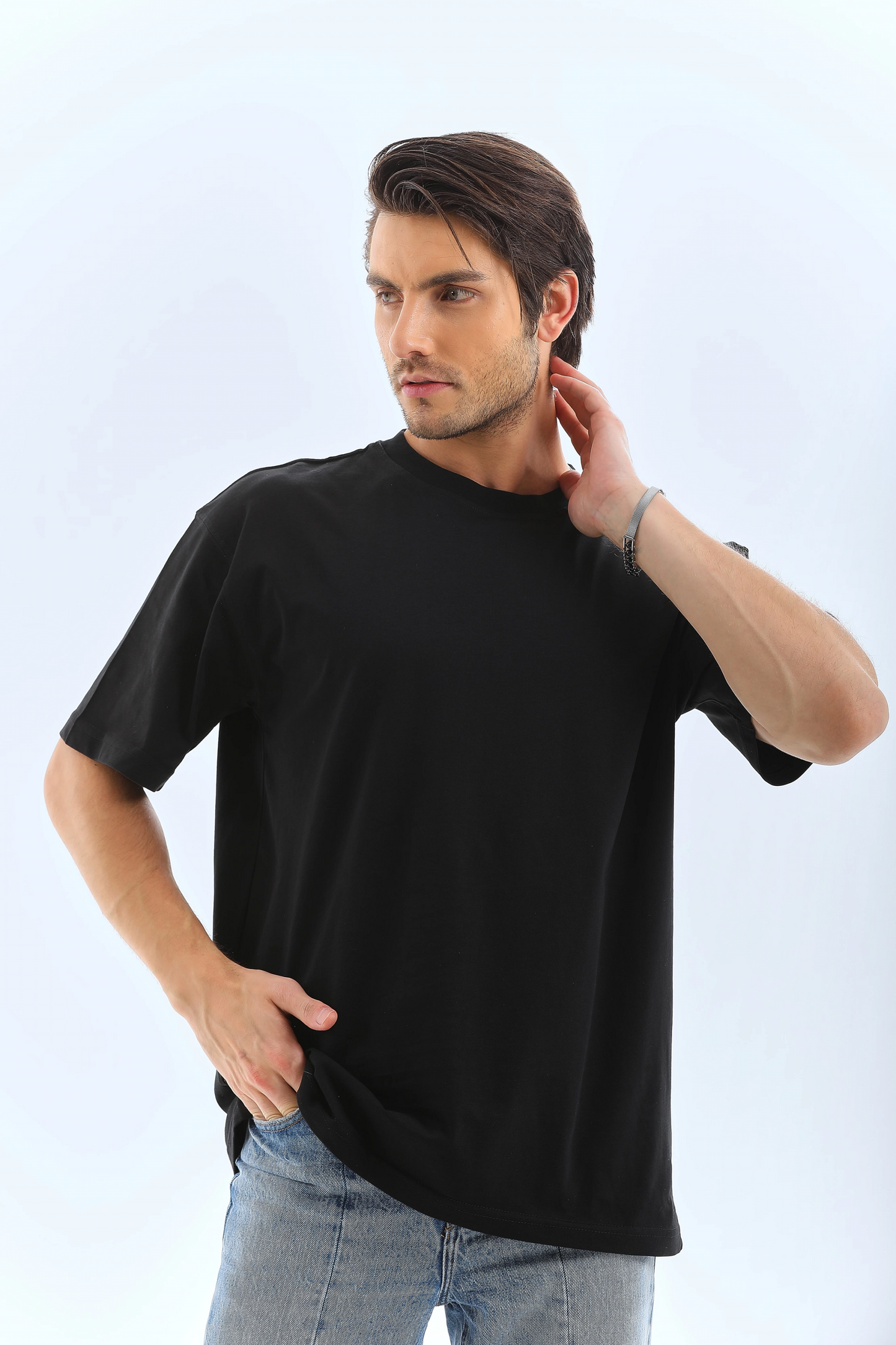 ASSEMA Erkek Düz Yazlık Kısa Kol Tişort Bisiklet Yaka Ovarsize T-Shirt - Siyah