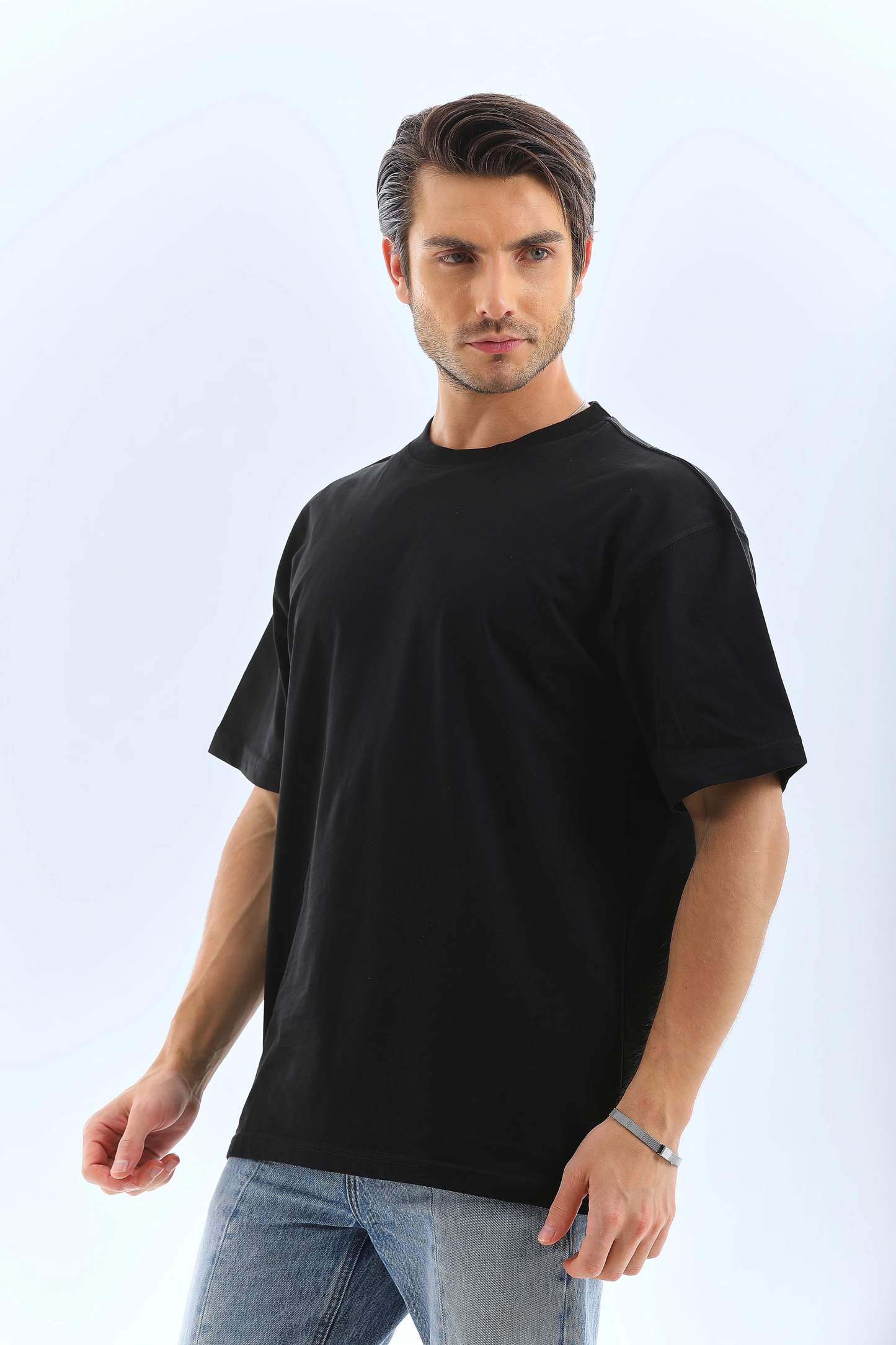 ASSEMA Erkek Düz Yazlık Kısa Kol Tişort Bisiklet Yaka Ovarsize T-Shirt - Siyah