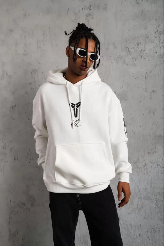 ASSEMA ERKEK Sırt Baskılı Kapüşonlu Üç İplik Oversize Sweatshirt - Beyaz