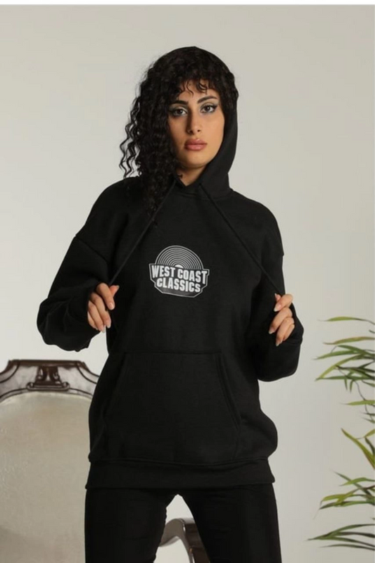 ASSEMA Kadın Sırt Baskılı Kapüşonlu Üç İplik Oversize Sweatshirt - Siyah