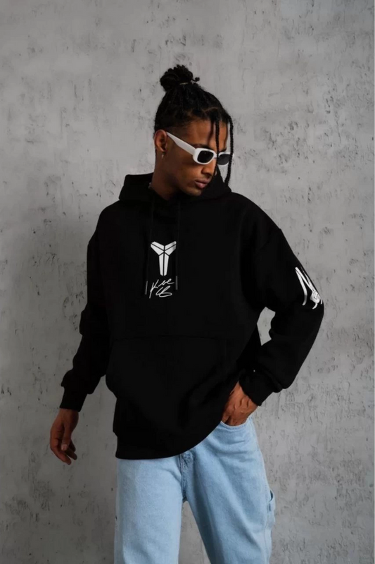 ASSEMA ERKEK Sırt Baskılı Kapüşonlu Üç İplik Oversize Sweatshirt - Siyah