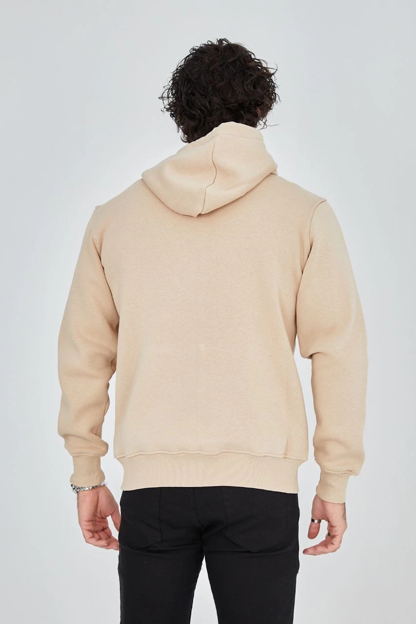 ASSEMA ERKEK Tam Fermuarlı Kapşonlu  SweatShirt - Bej