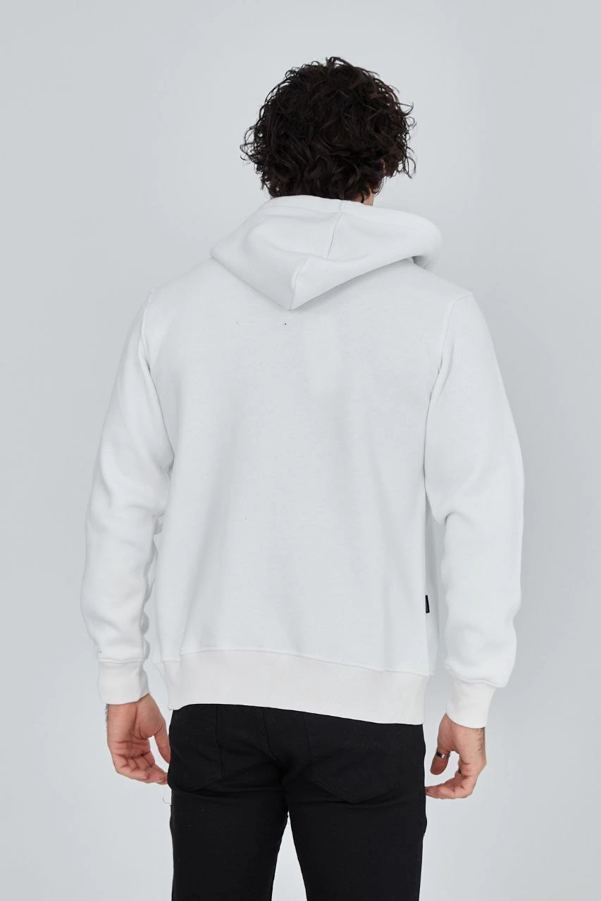 ASSEMA ERKEK Tam Fermuarlı Kapşonlu  üç iplik pamuklu  SweatShirt - Beyaz