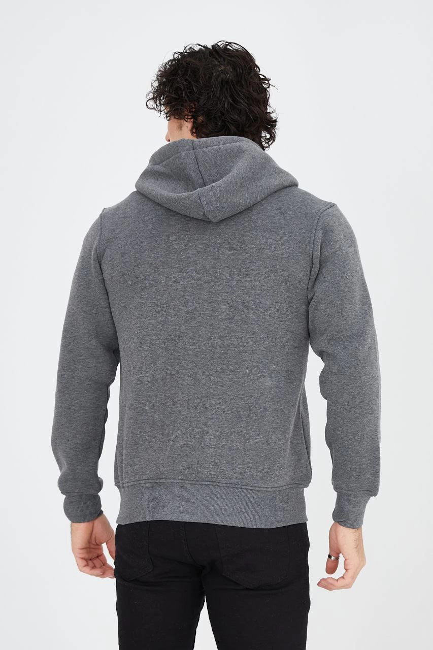 ASSEMA ERKEK Tam Fermuarlı Kapşonlu  SweatShirt - Füme