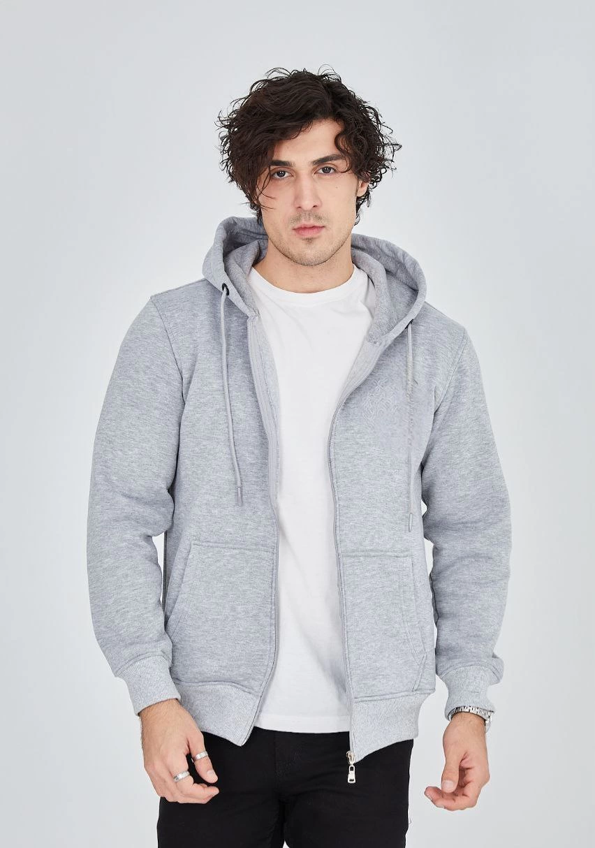 ASSEMA ERKEK Tam Fermuarlı Kapşonlu  SweatShirt - Gri