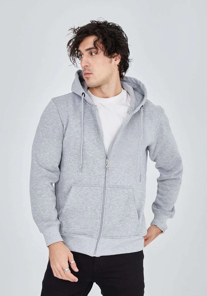 ASSEMA ERKEK Tam Fermuarlı Kapşonlu  SweatShirt - Gri