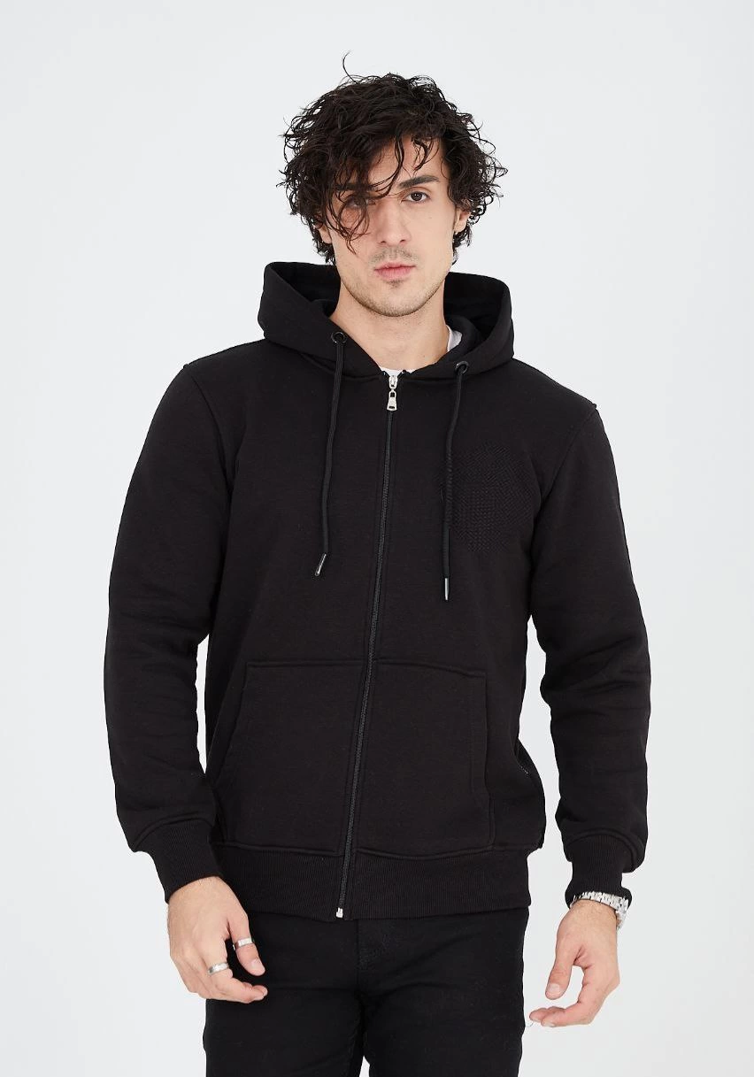 ASSEMA ERKEK Tam Fermuarlı Kapşonlu  SweatShirt - Siyah