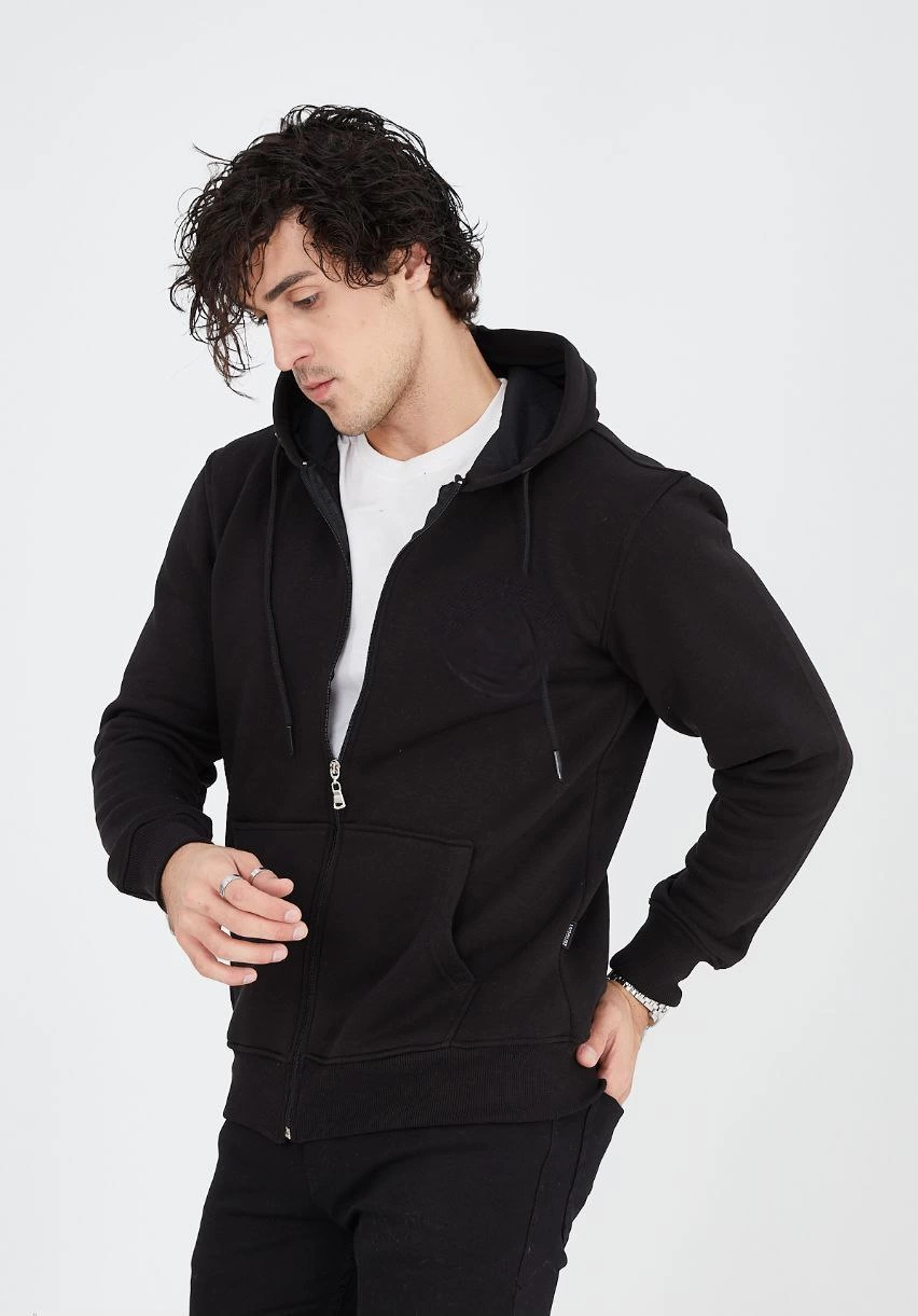 ASSEMA ERKEK Tam Fermuarlı Kapşonlu  SweatShirt - Siyah