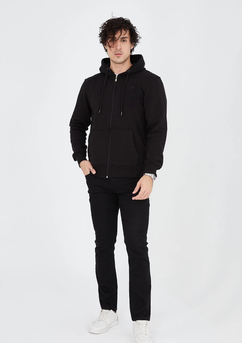 ASSEMA ERKEK Tam Fermuarlı Kapşonlu  SweatShirt - Siyah