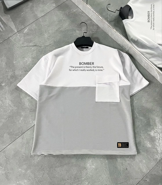 ASSEMA ERKEK Torba Cep Detaylı  Parçalı T-Shirt - Gri