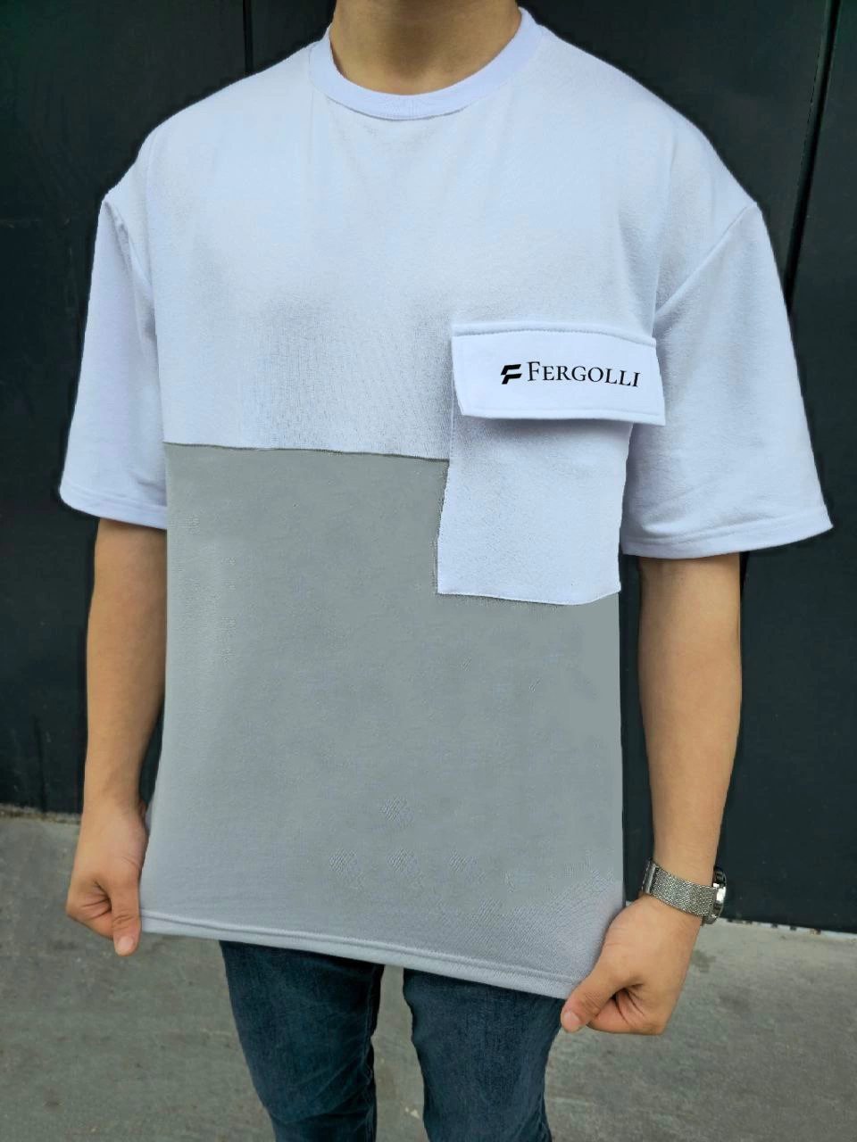 ASSEMA ERKEK Torba Cep Detaylı  Parçalı T-Shirt - Gri