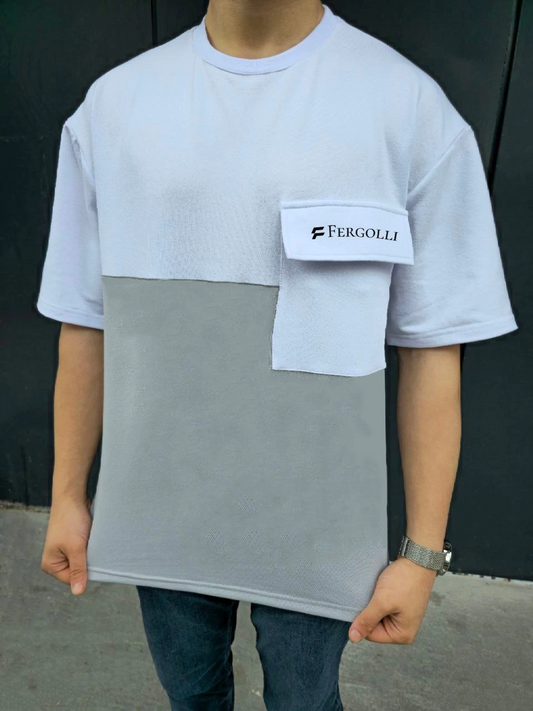 ASSEMA ERKEK Torba Cep Detaylı  Parçalı T-Shirt - Gri