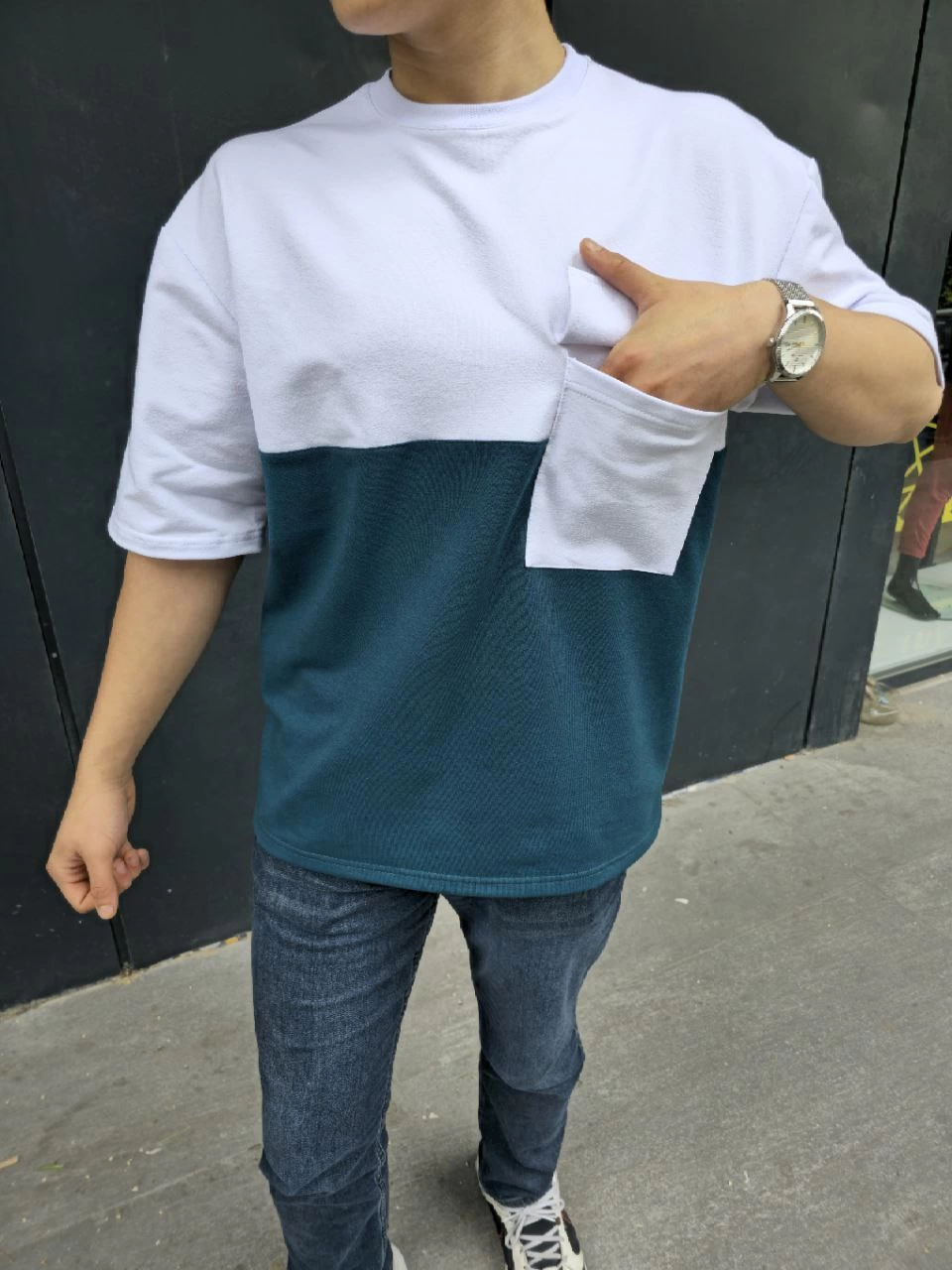 ASSEMA Erkek Torba Cep Detaylı Parçalı T-Shirt - Lacivert