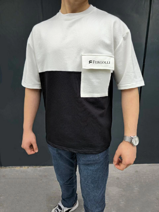 ASSEMA ERKEK Torba Cep Detaylı  Parçalı T-Shirt - Siyah