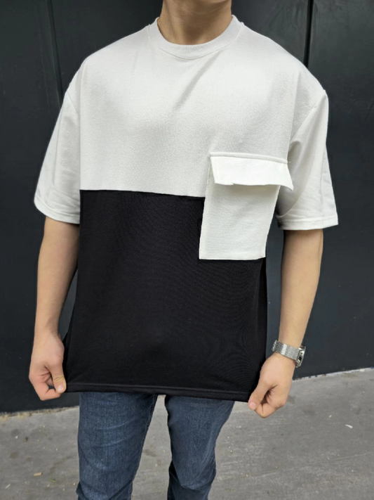 ASSEMA Erkek Torba Cep Detaylı Parçalı T-Shirt - Siyah