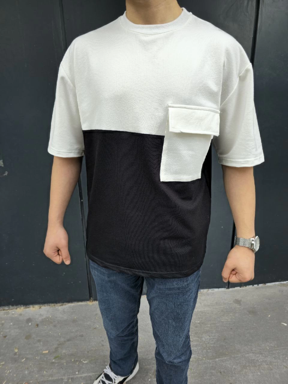 ASSEMA Erkek Torba Cep Detaylı Parçalı T-Shirt - Siyah