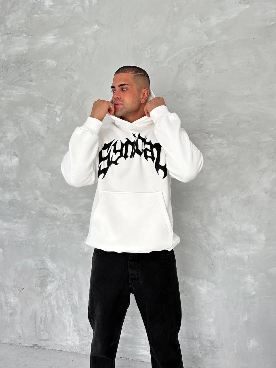 ASSEMA ERKEK Üç İplik Kapüşonlu Baskılı SweatShirt - Beyaz