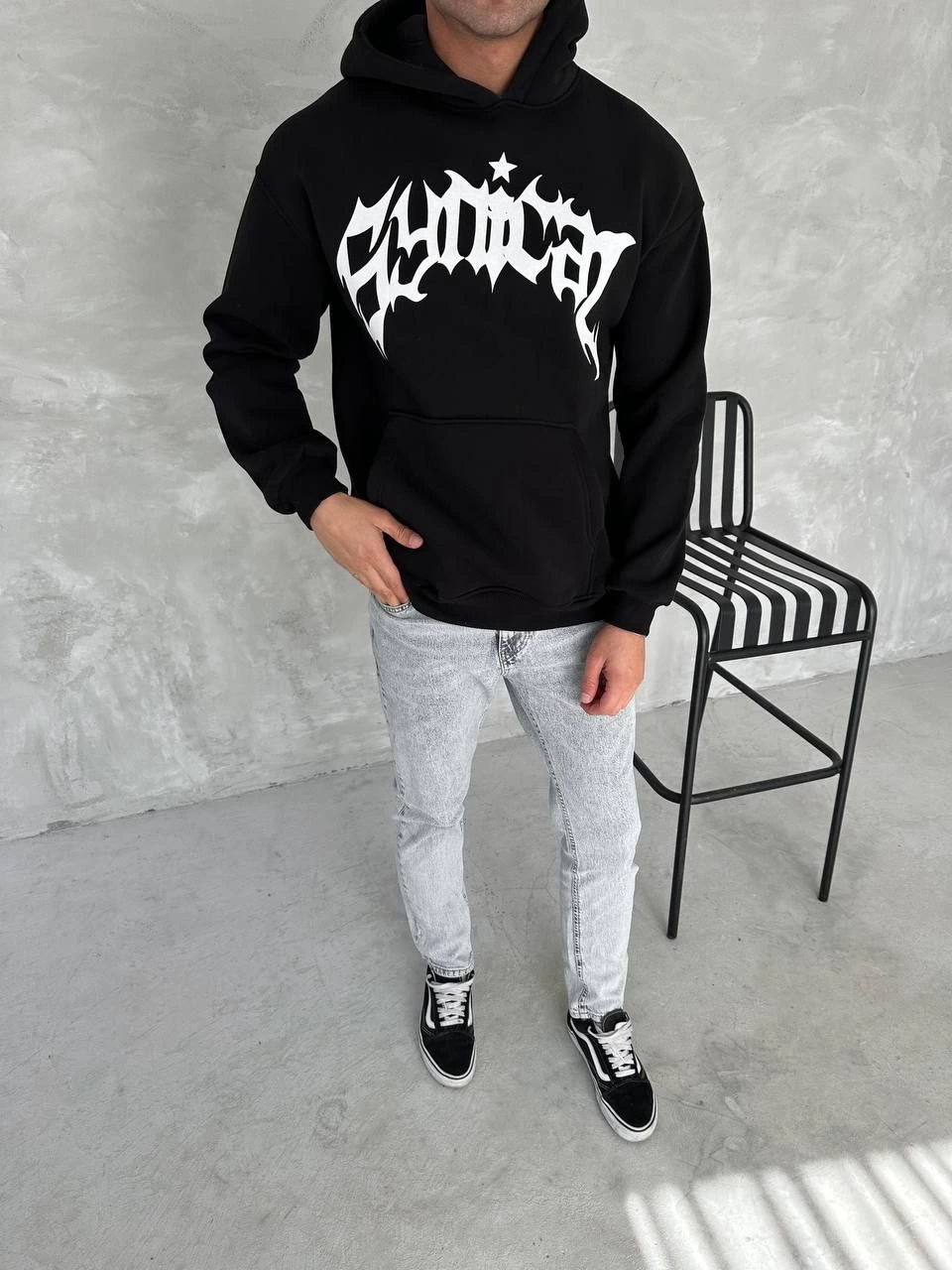 ASSEMA ERKEK Üç İplik Kapüşonlu Baskılı SweatShirt - Siyah