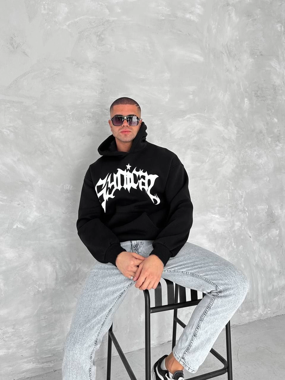 ASSEMA ERKEK Üç İplik Kapüşonlu Baskılı SweatShirt - Siyah