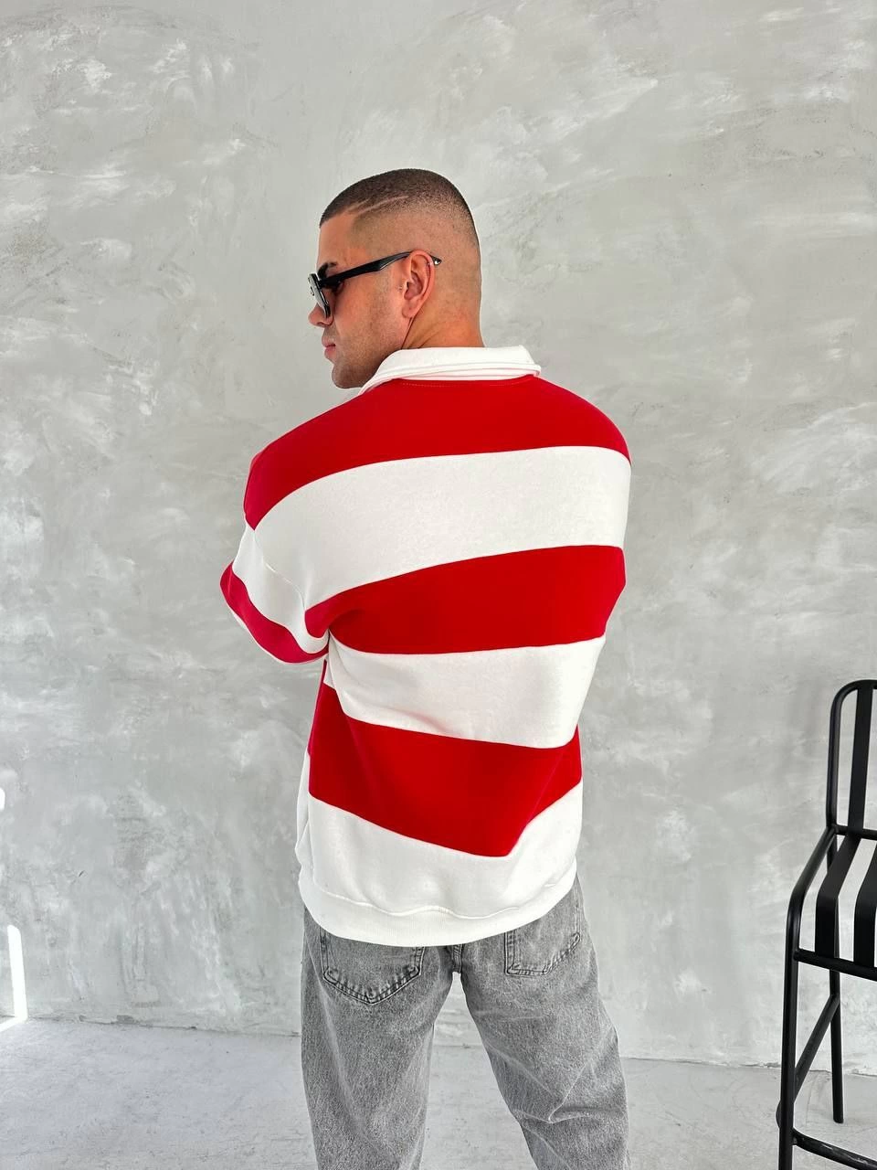 ASSEMA Erkek Üç İplik Parçalı Yakalı SweatShirt - Kırmızı