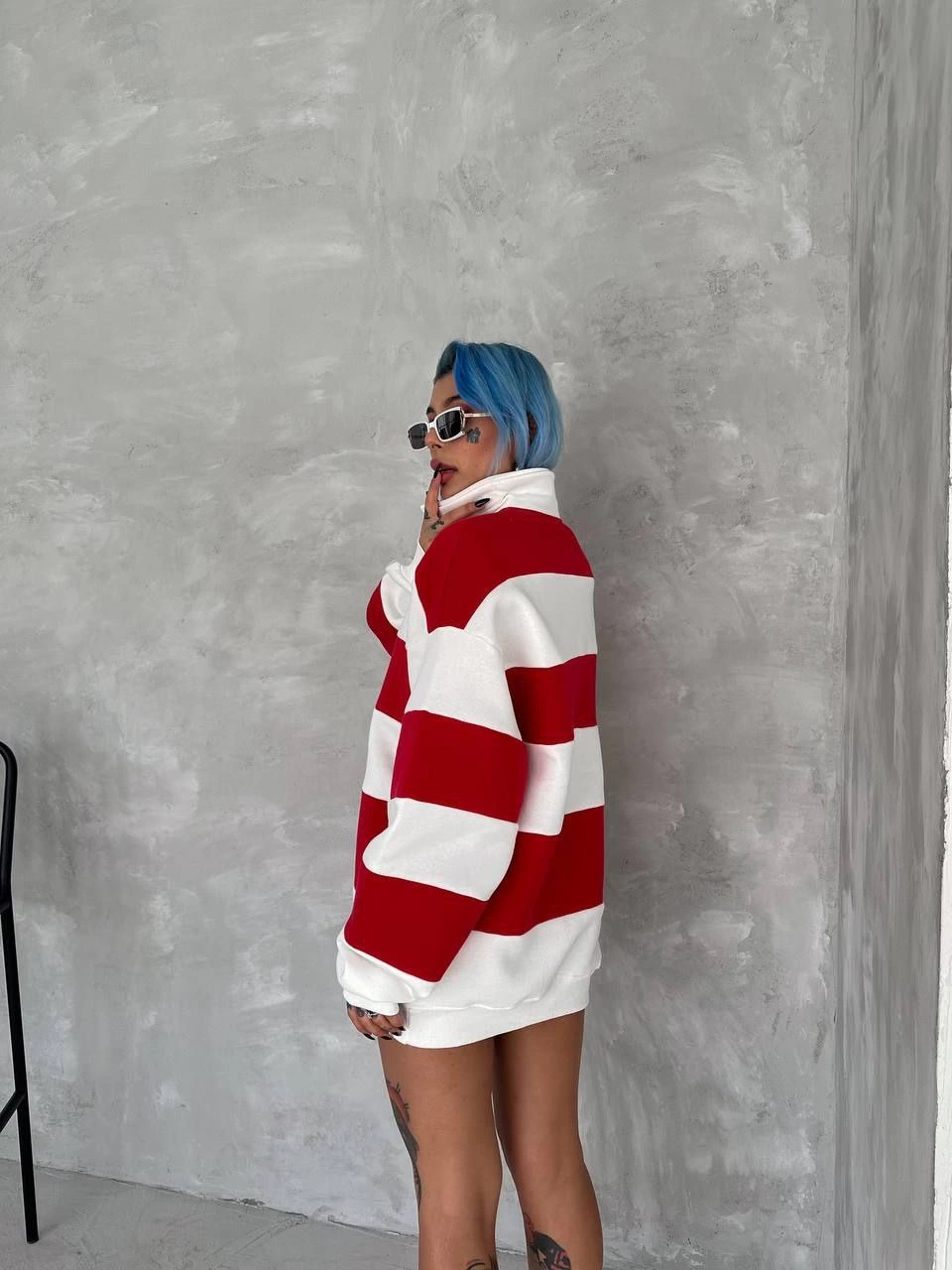 ASSEMA Kadın Üç İplik Parçalı Yakalı SweatShirt - Kırmızı