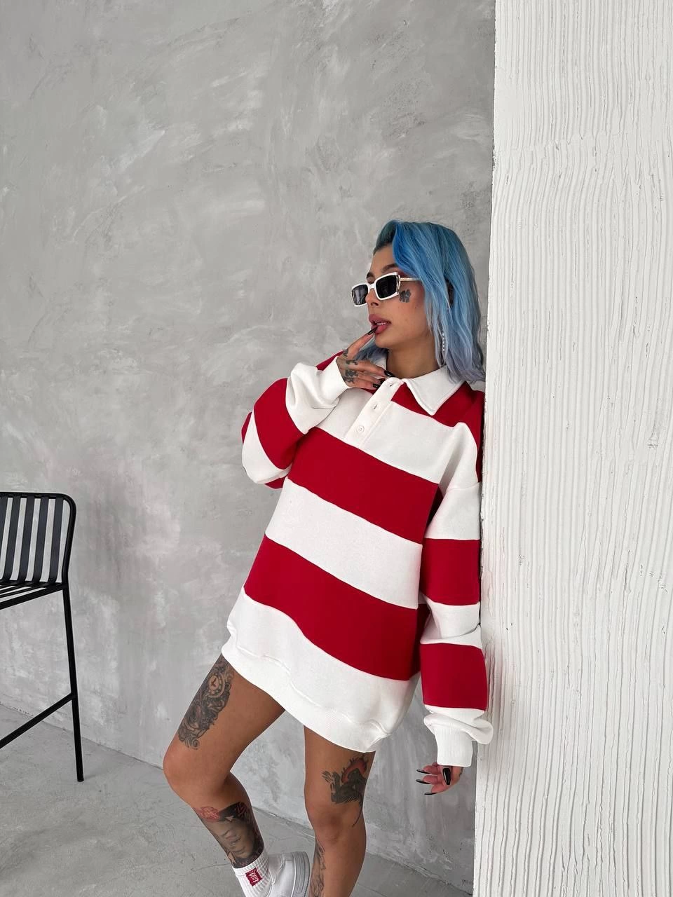 ASSEMA Kadın Üç İplik Parçalı Yakalı SweatShirt - Kırmızı