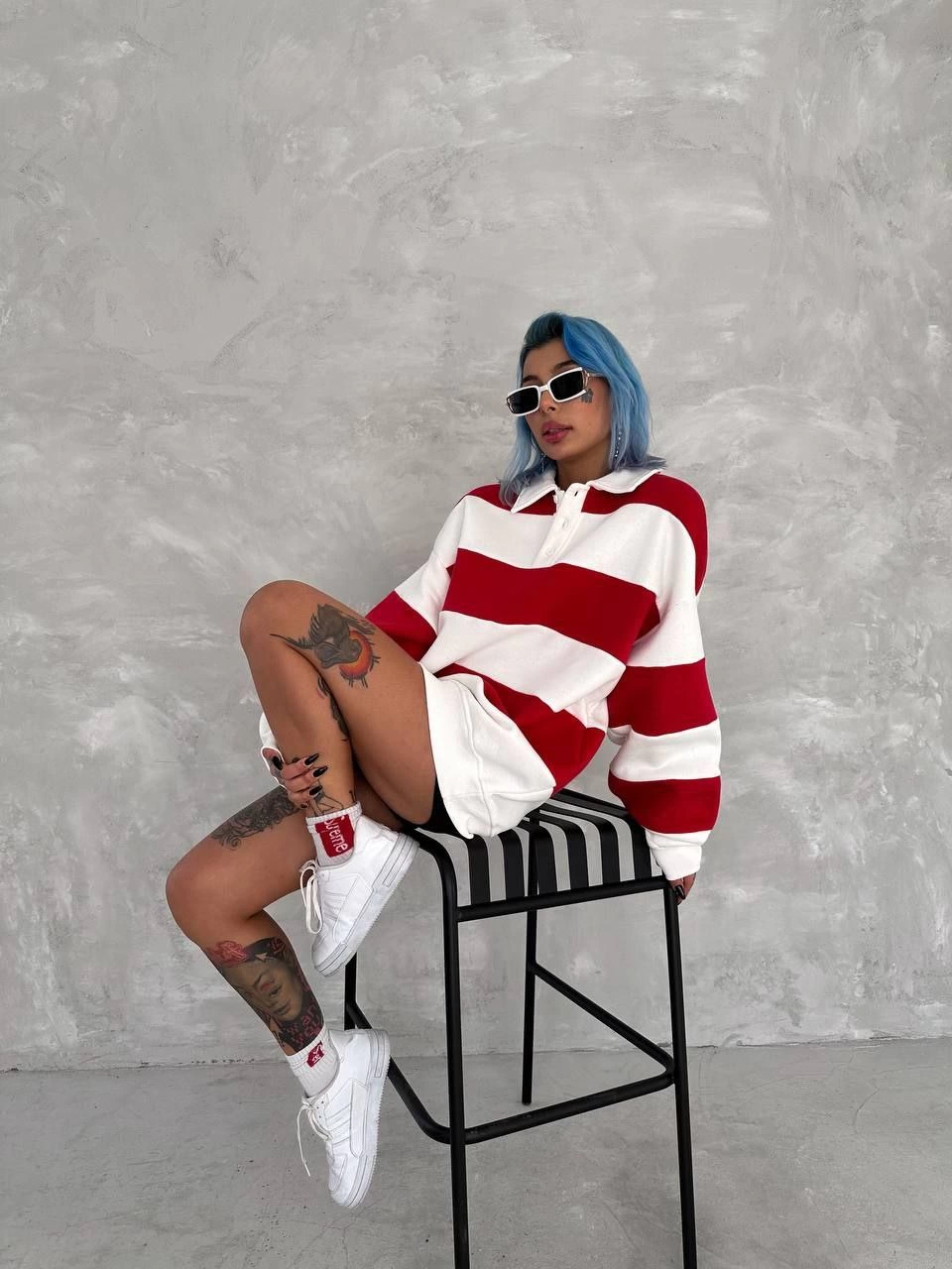 ASSEMA Kadın Üç İplik Parçalı Yakalı SweatShirt - Kırmızı