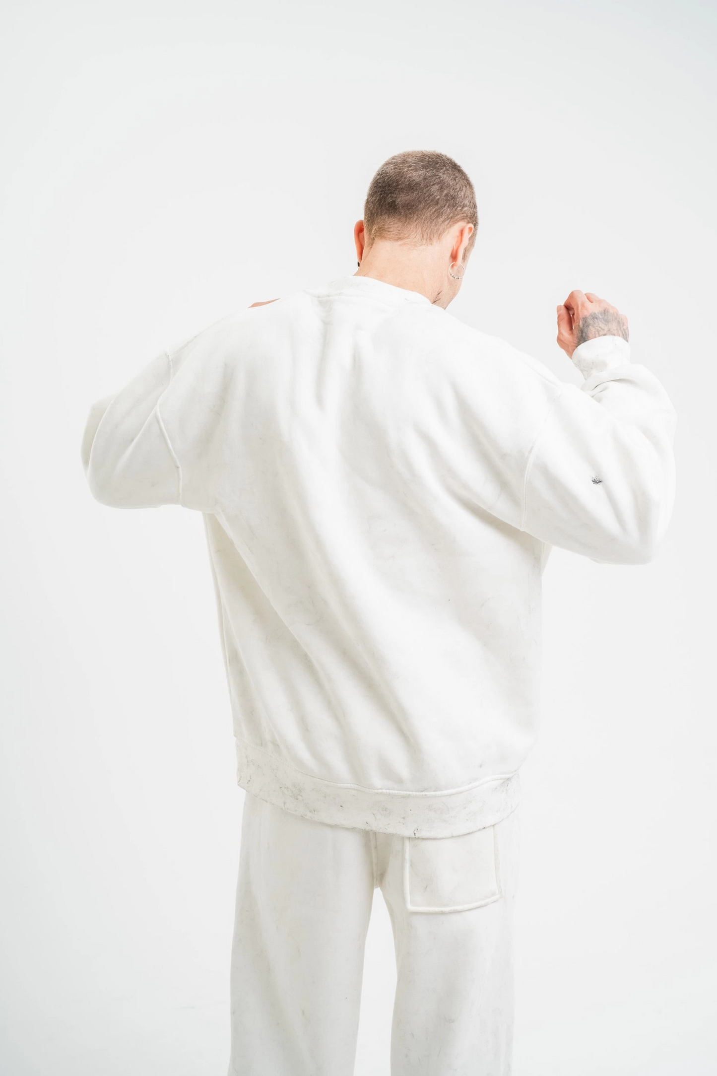 ASSEMA ERKEK Uzun Kol Bisiklet Yaka Yıkamalı SweatShirt - Beyaz