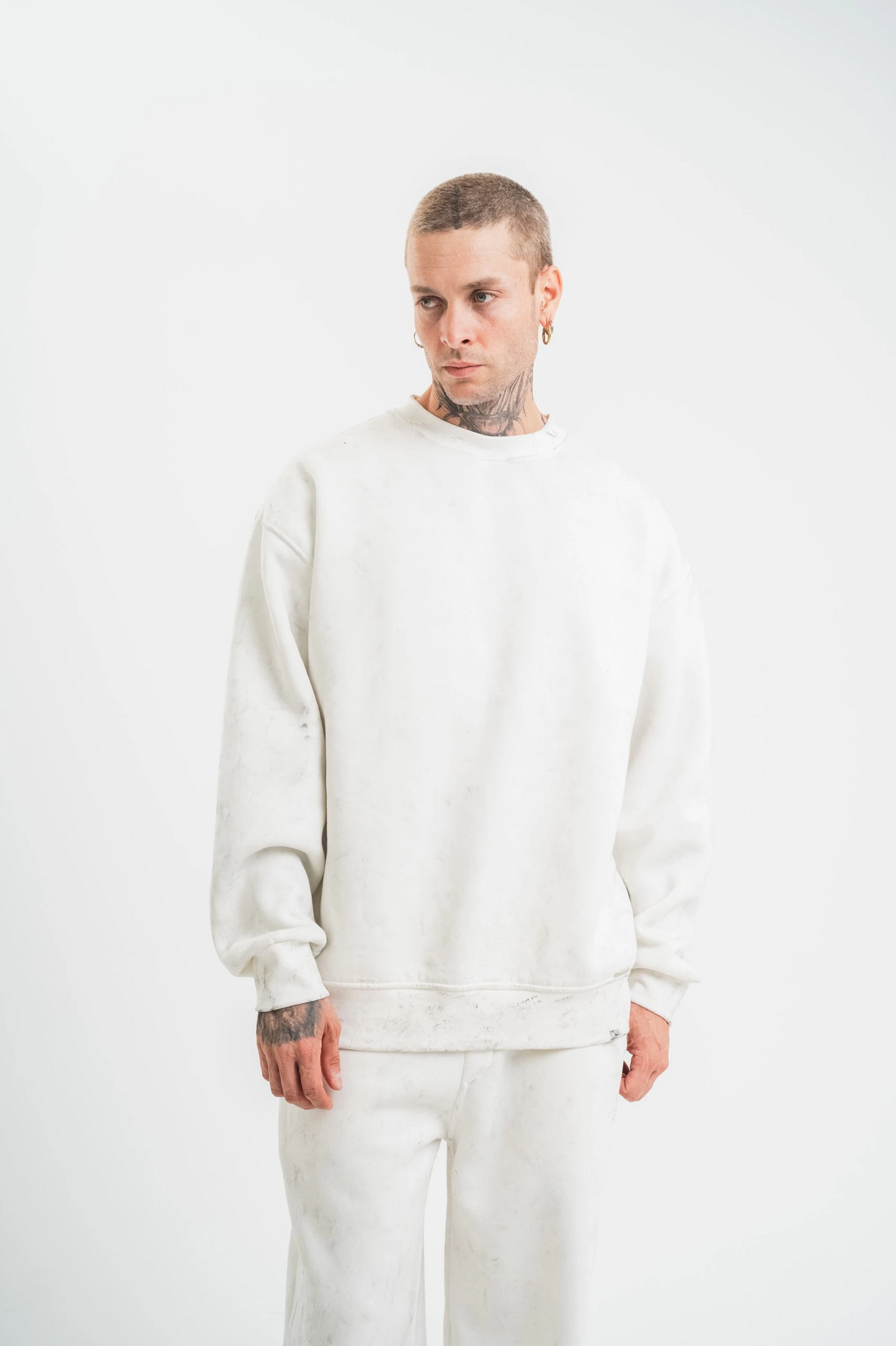 ASSEMA ERKEK Uzun Kol Bisiklet Yaka Yıkamalı SweatShirt - Beyaz