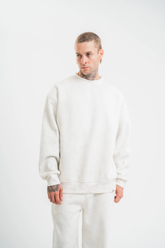 ASSEMA ERKEK Uzun Kol Bisiklet Yaka Yıkamalı SweatShirt - Beyaz