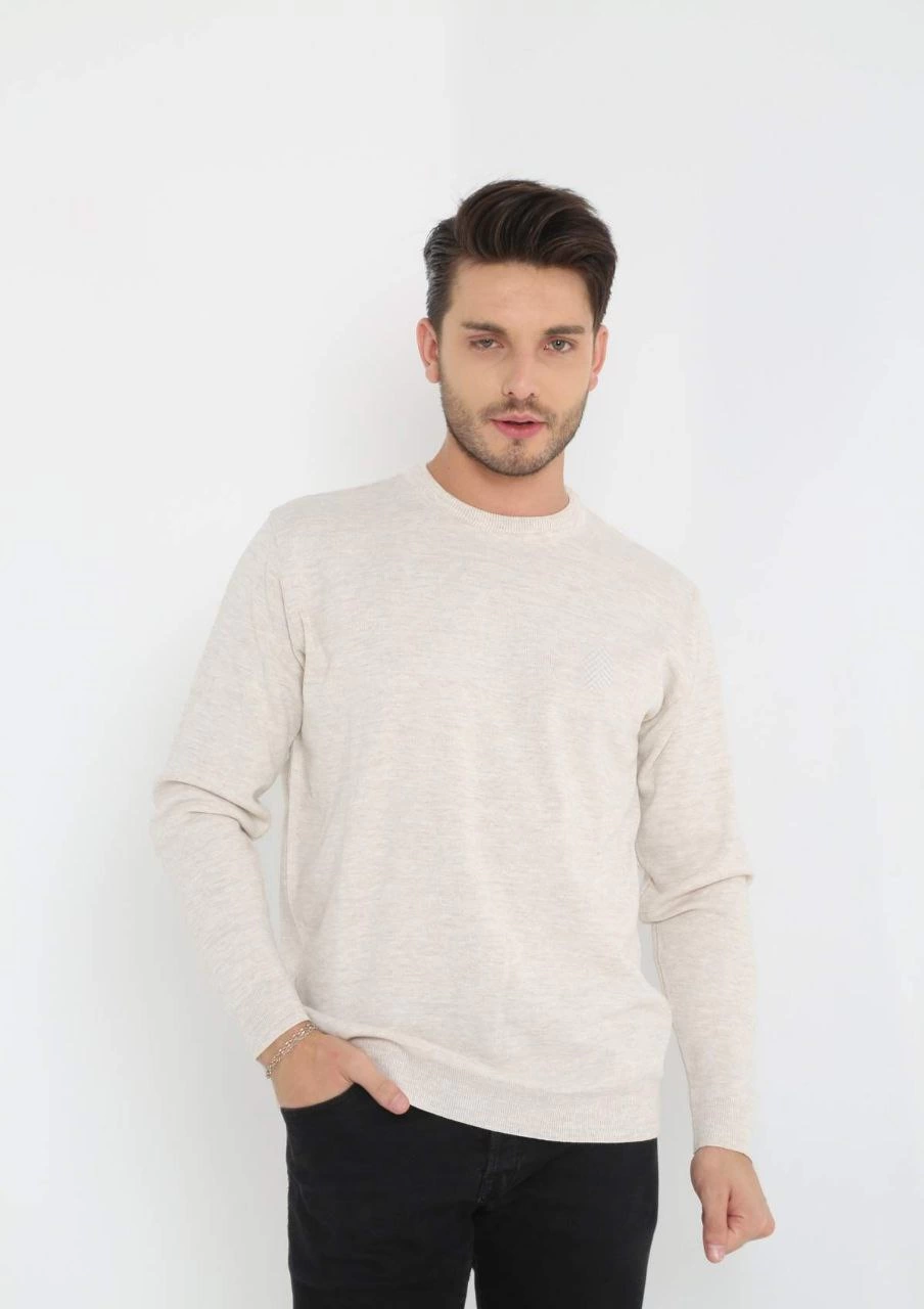 ASSEMA Unisex Uzun Kol Biskilet Yaka Dokuma Triko - Bej