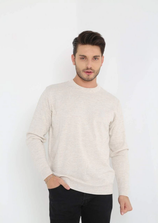 ASSEMA Unisex Uzun Kol Biskilet Yaka Dokuma Triko - Bej