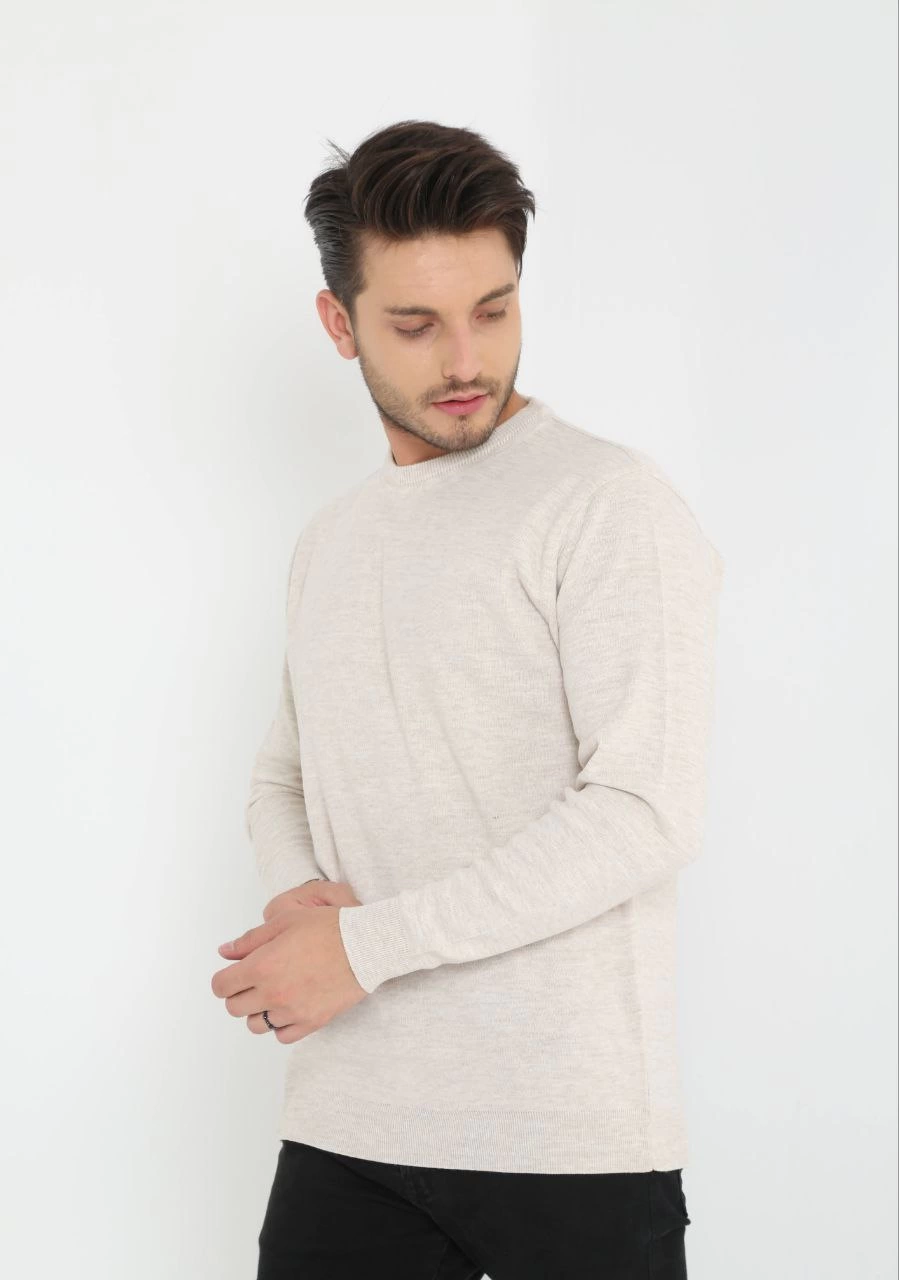ASSEMA Unisex Uzun Kol Biskilet Yaka Dokuma Triko - Bej