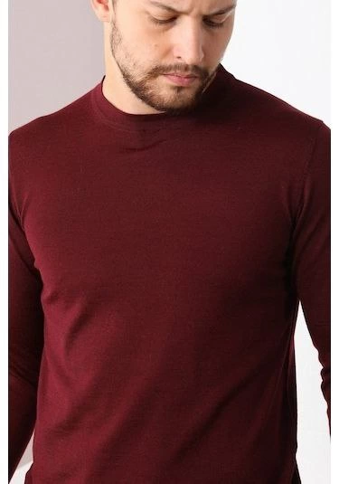 ASSEMA Unisex Uzun Kol Biskilet Yaka Dokuma Triko - Bordo