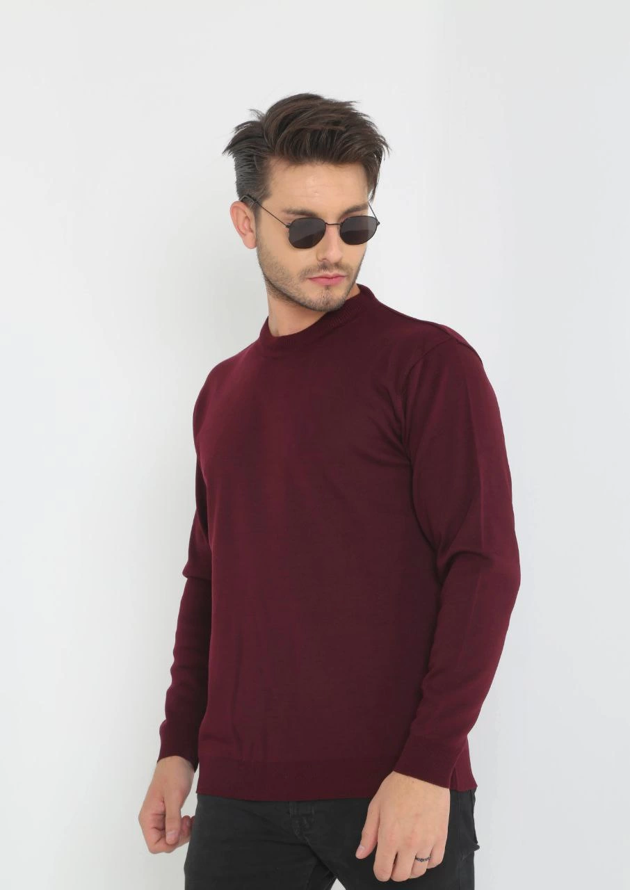 ASSEMA Unisex Uzun Kol Biskilet Yaka Dokuma Triko - Bordo