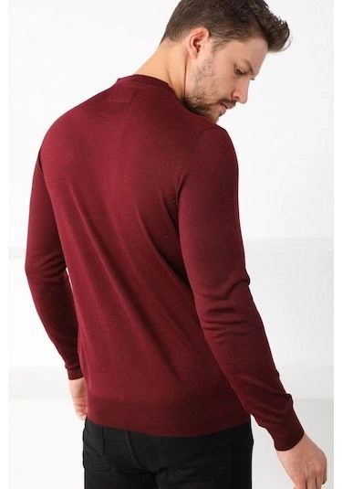 ASSEMA Unisex Uzun Kol Biskilet Yaka Dokuma Triko - Bordo