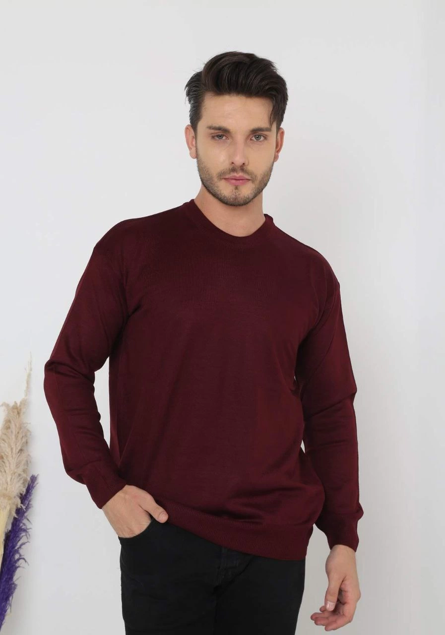 ASSEMA Unisex Uzun Kol Biskilet Yaka Dokuma Triko - Bordo