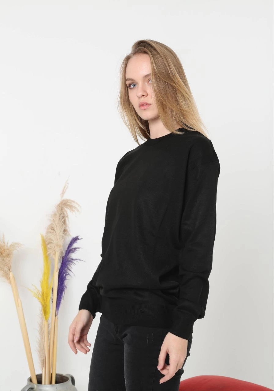 ASSEMA Unisex Uzun Kol Biskilet Yaka Dokuma Triko - Siyah